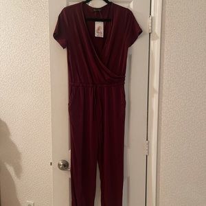 Pretty Garden Burgundy cotton tie jumpsuit. New with tags